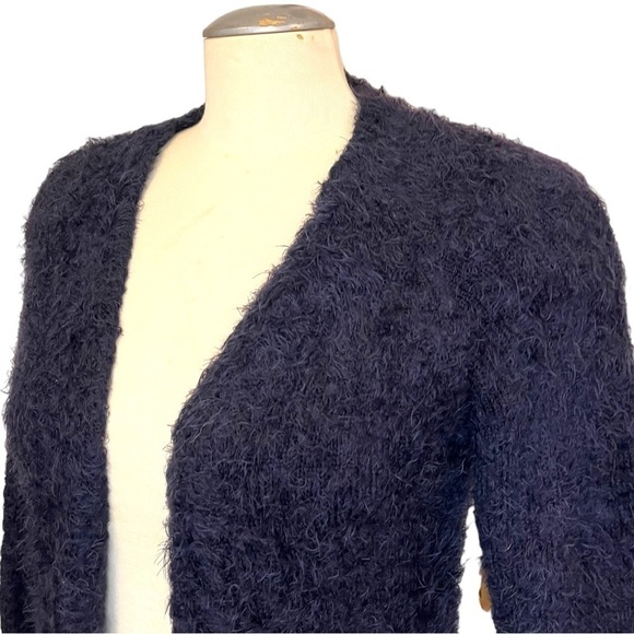 Zara Knitwear Fancy Collection Open Front Extra Soft Eyelash Black Cardigan - Picture 5 of 14